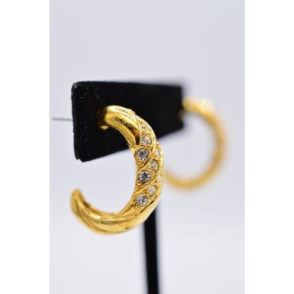 Avon Vintage Hoops Earrings Pave Rhinestone Crystal Gold Tone Signed 1980s 9M - Picture 8 of 12